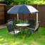 Ensemble de salle à manger de patio pour 4 personnes avec parasol, table d'extérieur et 4 chaises pliantes et table ronde en verre Outsunny pour le jardin, la cour et la piscine, noir-124073652-124073650