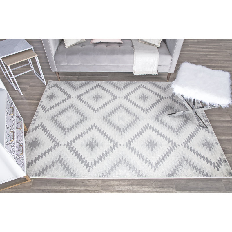Heron Bodrum Tribal Kilim Denim Area Rug, Rectangle 5' x 7', Ivory/Silver/Gray
