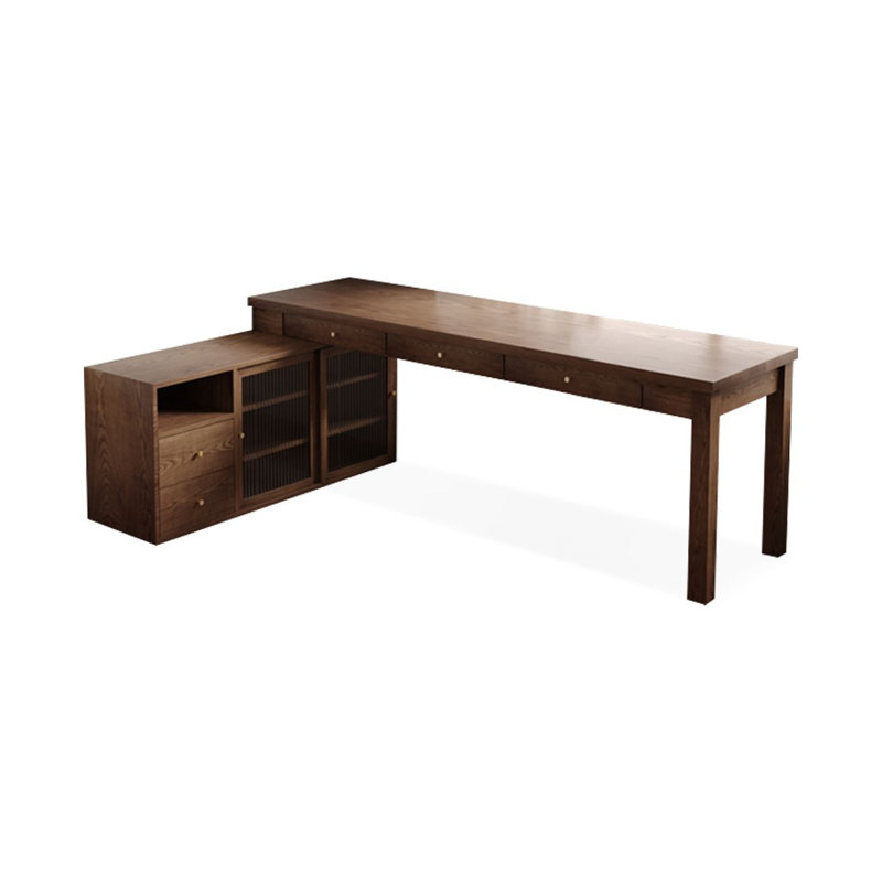 Bureau double caisson en L en bois massif avec 5 tiroirs et bureau, Retour à gauche, H 29,53 po x l 70,87 po x P 47,24 po