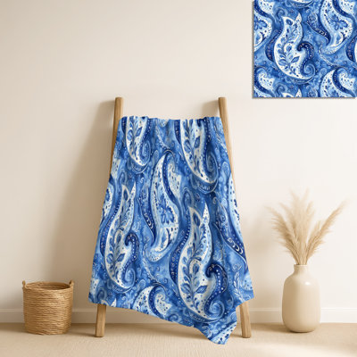 Paisley Harmony I - Couverture douce bleue contemporaine, jeté en peluche moderne