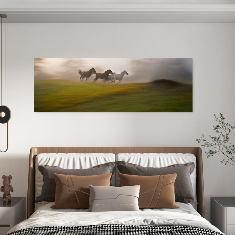 Galloping Through the Mist 1 Piece Wrapped Canvas Panoramic Wall Art, 50.8 cm H x 152.4 cm W