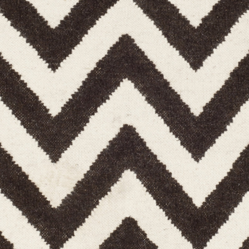 Rodgers Hand Woven Flat Weave Wool/Cotton Chevron Rug in Brown/Ivory, Rectangle 3' x 5'