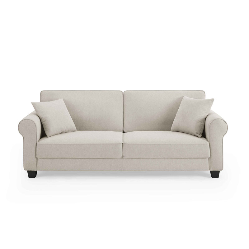 Reva 218.9Cm Rolled Arms Sofa, Off White Linen Blend