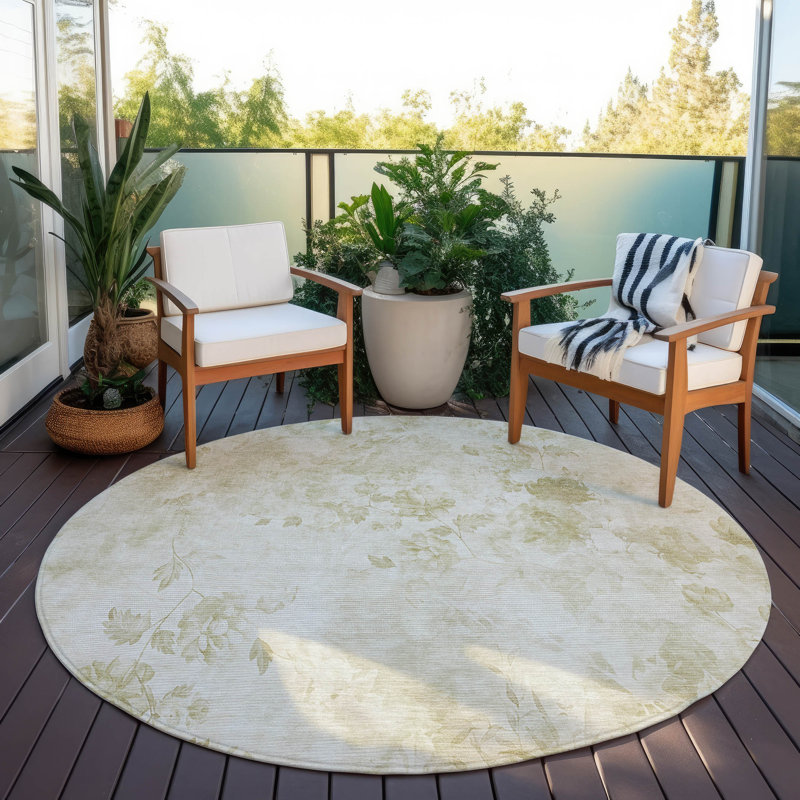 Karsyn Washable Floral Indoor / Outdoor Rug, Round 8'