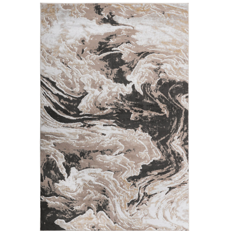 Tapis 5x7 L.brown, résistant aux taches et ne peluche pas, motif abstrait élégant pour chambre, salon, salle à manger, idéal pour la décoration de votre bureau à domicile.
