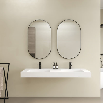 Lavabo de salle de bain mural 59 "à double cuve rectangulaire à surface solide avec trou pour robinet 59"