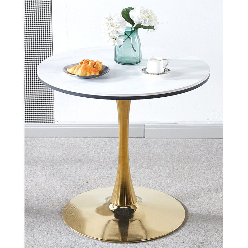 Table de salle à manger 31,5 "GOLDEN Mid-Century pour 2 à 4 personnes avec plateau rond en MDF, table de salle à manger à piédestal, table basse de loisir, plateau en céramique et panneau de fibres à densité moyenne