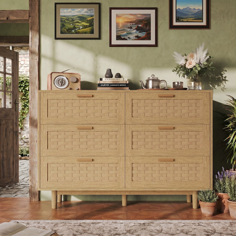 115 cm W Chest of 6 Drawers, Natural