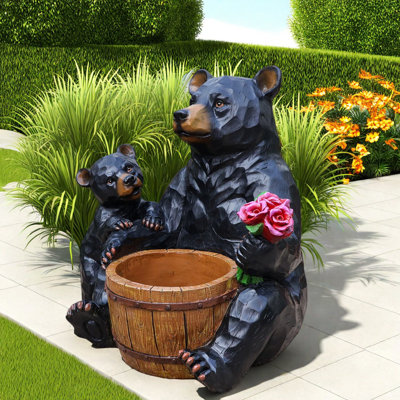 Jardinières décoratives en forme d'ours, statue de jardin rustique en résine pour la cour