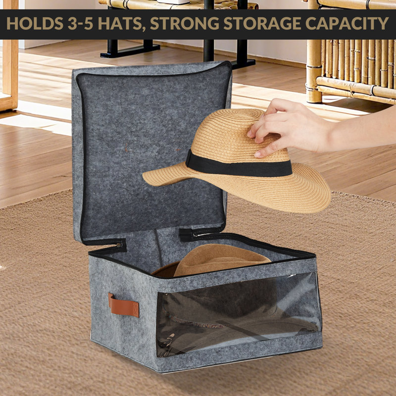 Ensemble de 4 grandes boîtes à chapeaux en feutre pliables avec fenêtre transparente