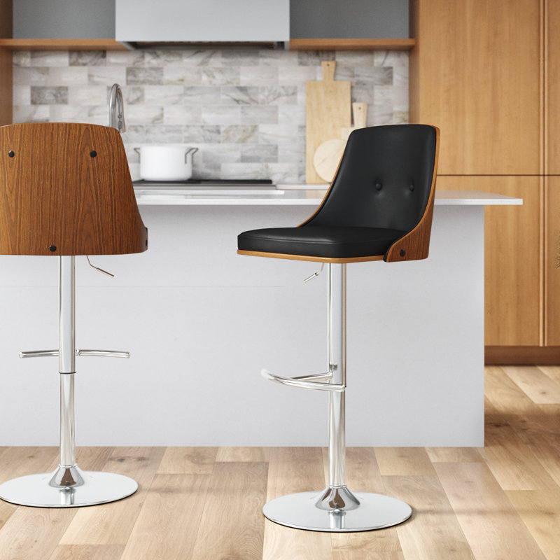 Tabouret de bar Archaimbaud, Chrome / noyer, Gris clair