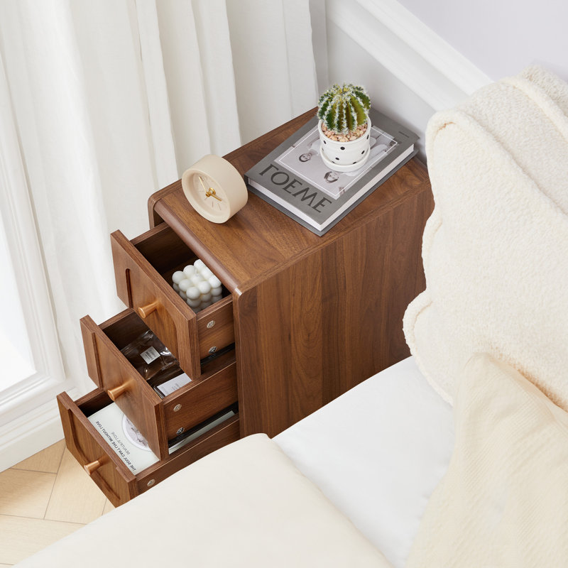 Narrow End Table With 3 Deep Drawers, Brown