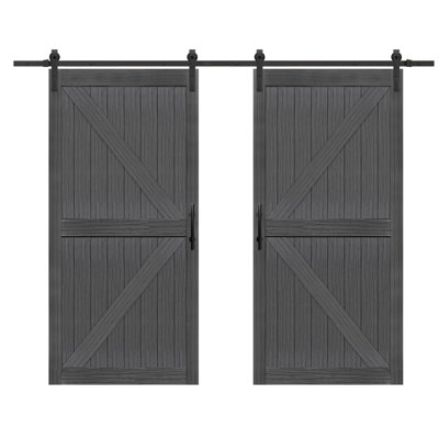 S&Z TOPHAND® Double MDF Barn Door With Sliding Door Hardware Kit , Solid Barn Door Slab Covered With Water-Proof PVC Surface