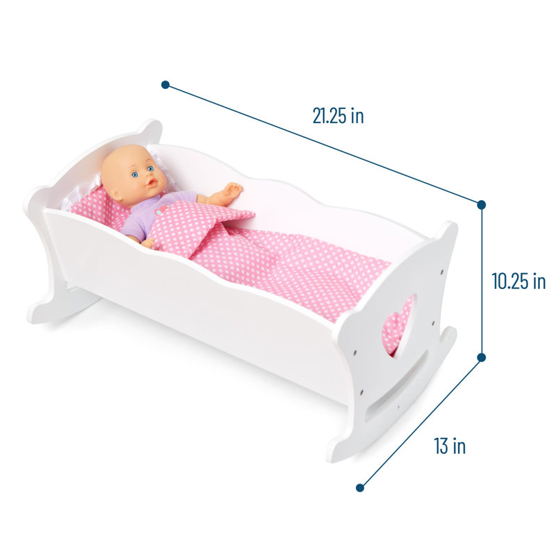 Wildkin Kids Wooden Doll Cradle – Baby Doll Rocking Cradle with Pillow & Blanket, Fits Dolls Up to 20 Inches - White , White