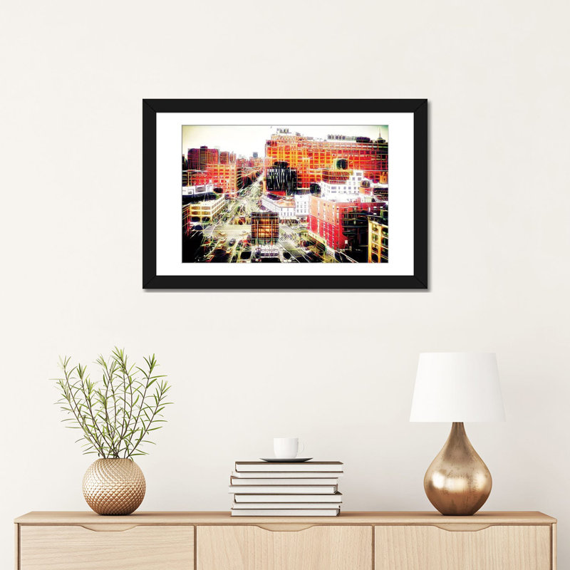 « west village » sur toile, H 16 po x l 24 po x P 1 po, Papier d'art encadré noir, Blanc