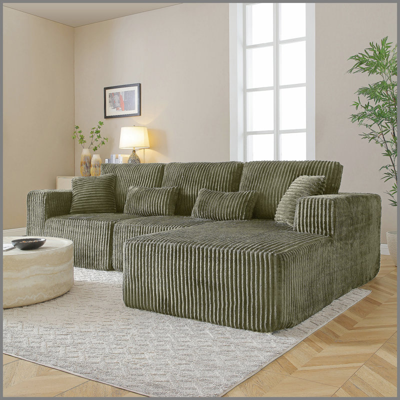 Canapé modulaire de 109 po, canapé modulaire Cloud avec assise profonde, canapé modulaire en L moderne avec méridienne droite, canapé rembourré pour salon, sans assemblage, (vert)