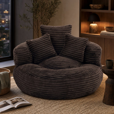 Pouf individuel avec mousse à mémoire de forme, revêtement en velours côtelé et 3 coussins