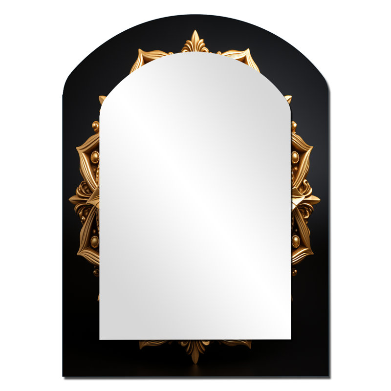 Gilded Circles Mandala in Gold II - Boho Mandala Asymmetrical Unique Wall Mirror, Traditional Arch Mirror, Printed Metal Art
