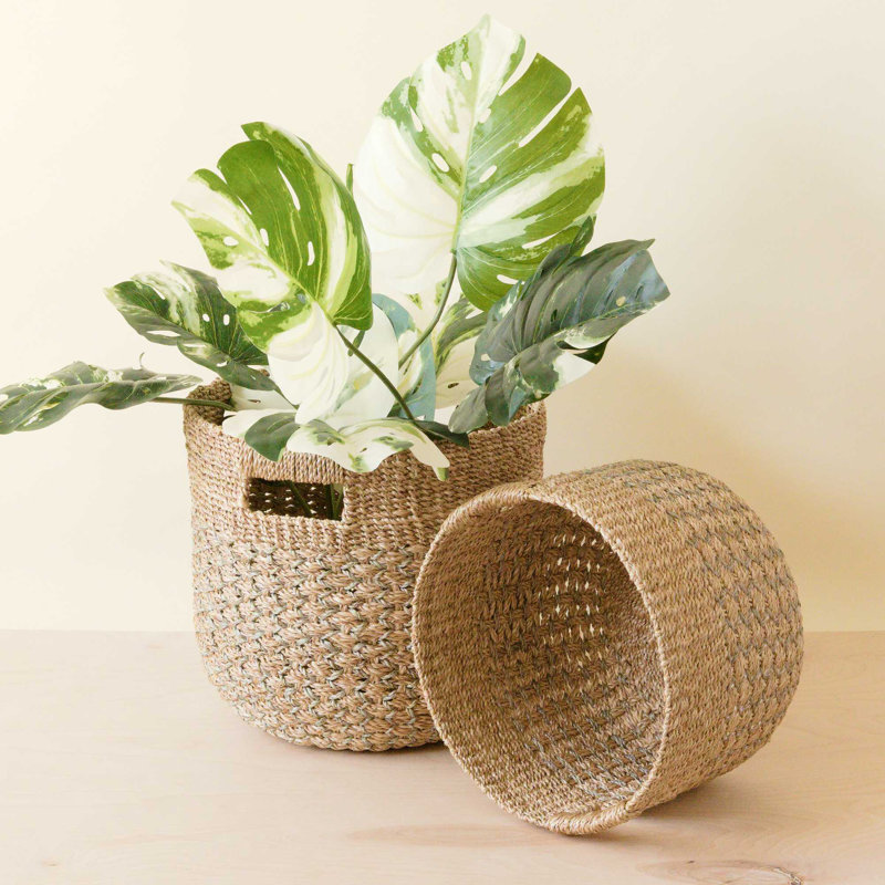 Grey Round Bottom Basket, nested set of 2
