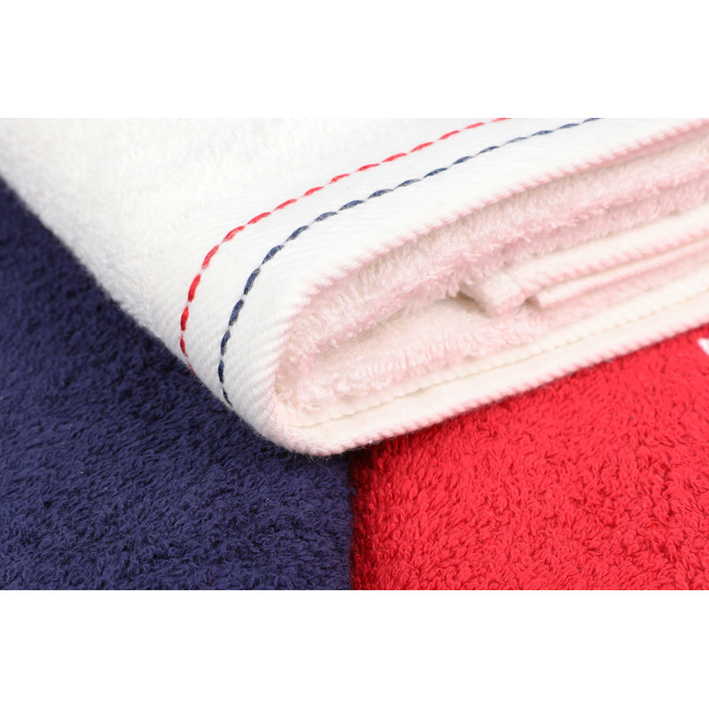 Ensemble de 3 serviettes de bain 100% coton, Blanc / rouge / bleu foncé