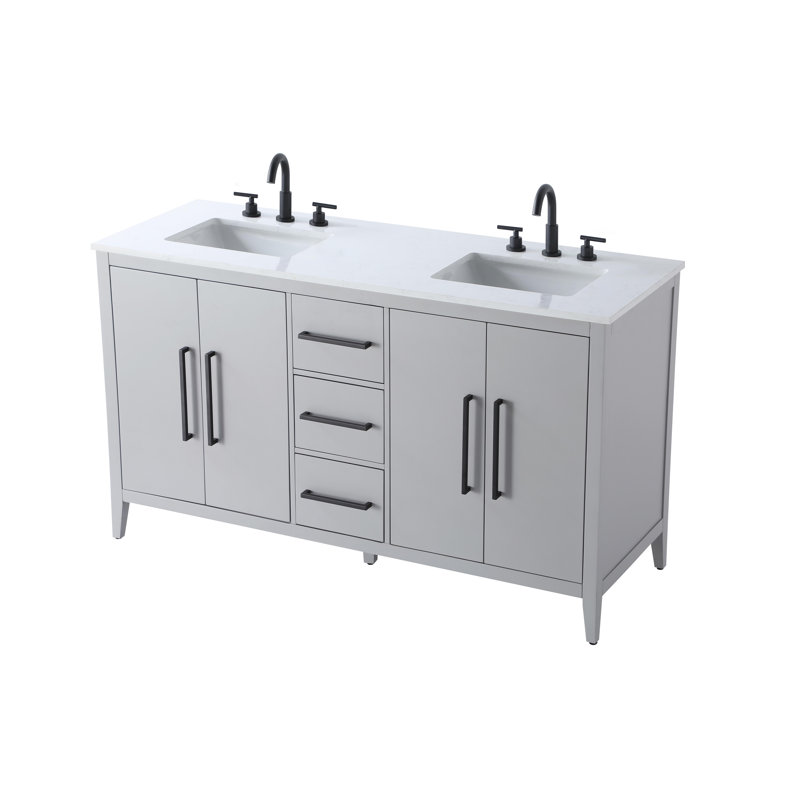 Meuble-lavabo double 60 po, Gris
