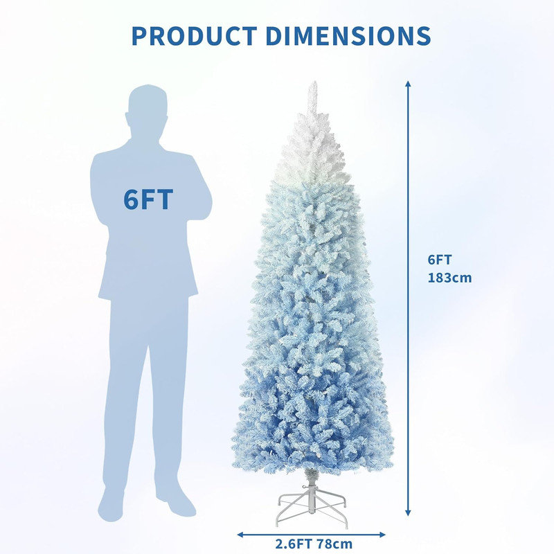 Snow Flocked Pencil Christmas Tree, Slim Artificial Christmas Tree with Sturdy Metal Stand, Skinny Xmas Tree Holiday Decoration for Home, Office