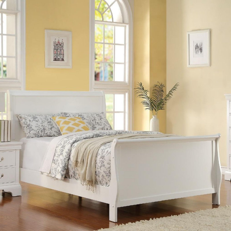 Moderne 1pc grand lit meubles de chambre à coucher lit-bateau tête de lit design contreplaqué 1pc cadre de lit blanc, Blanc