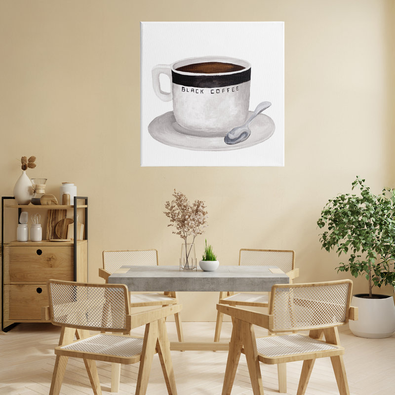 Toile noire avec tasse à café, design par Elizabeth Medley, H 24 po x l 24 po