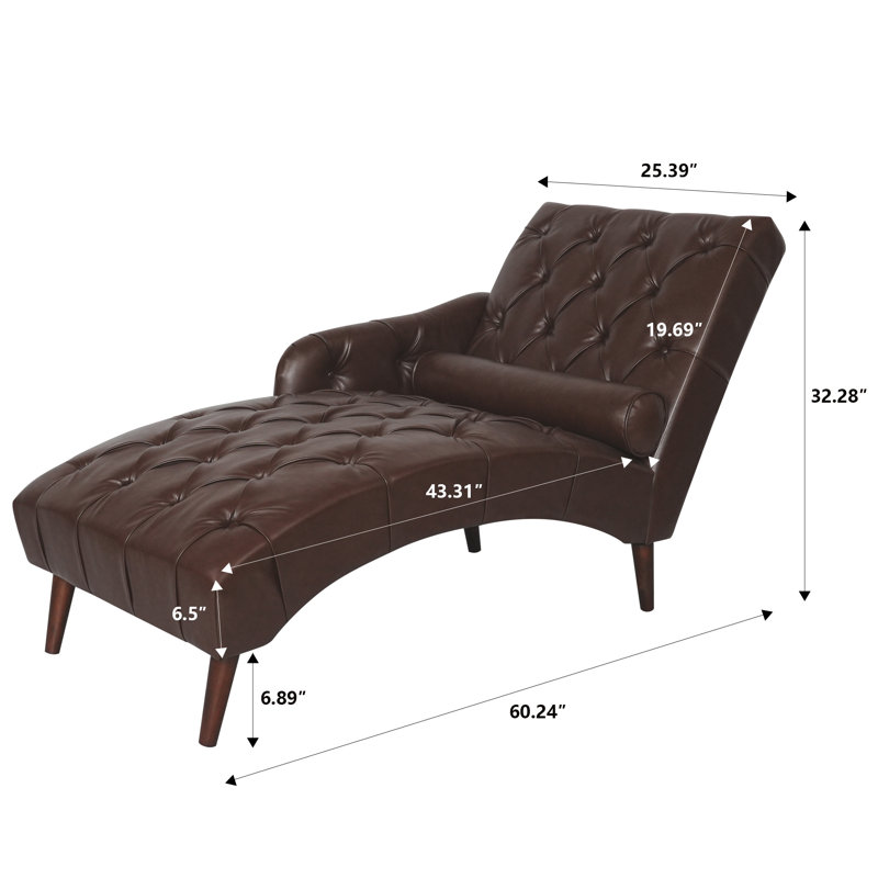 Chaise longue capitonnée en similicuir avec coussin, Marron foncé