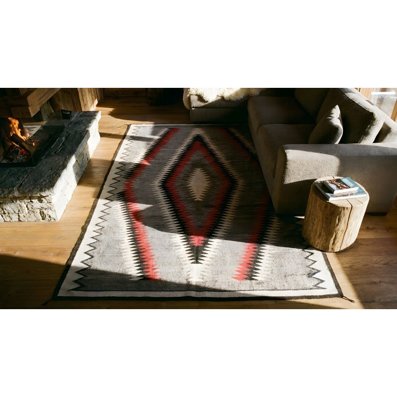 Exciting Tribal Geometric Diamond Design Antique Gray Native American Navajo Flatweave Rug