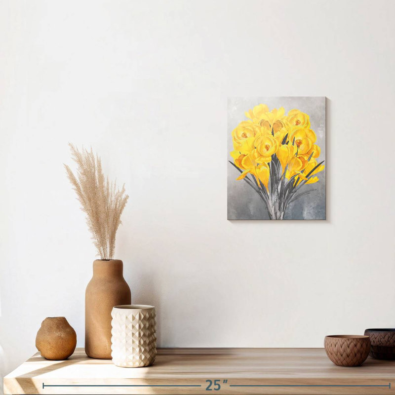 Motif floral jaune sur toile, H 10 po x l 8 po x P 1 po