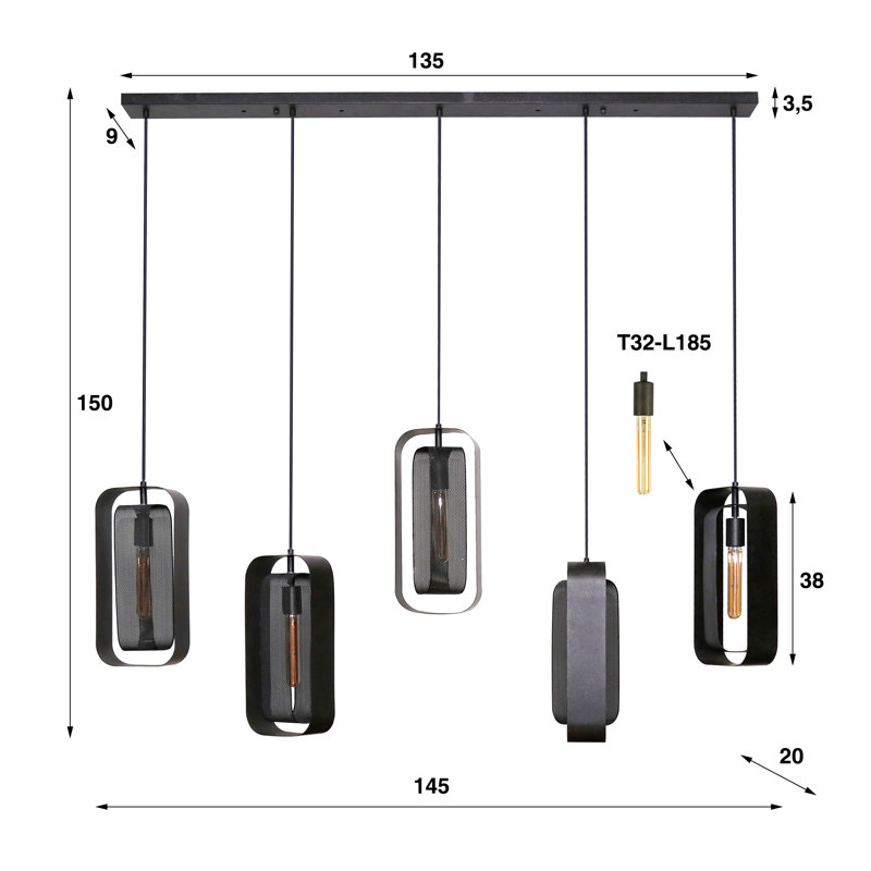 Caleyah 5 - Light Metal Cluster Pendant