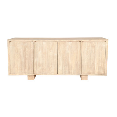 Panneau latéral en bois à quatre portes fabriqué à la main en bois massif. Finition aspect naturel de 77 po x 18 po x 34 po gris Rowan