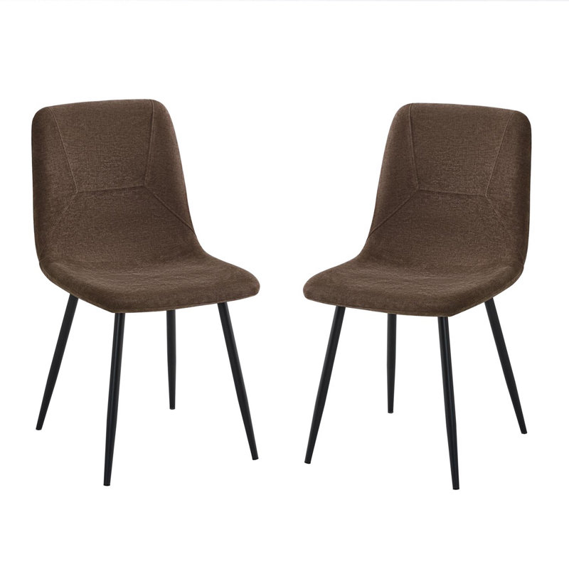Linen Upholstered Black Steel Frame Dining Chairs, 2, Brown
