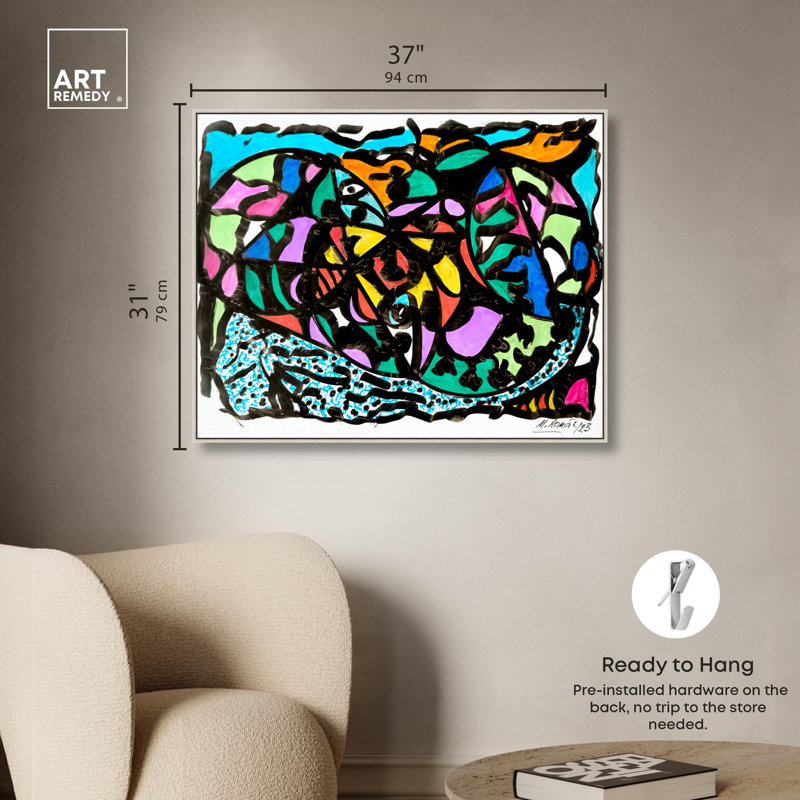 Under The Colored Sea, toile abstraite colorée par Art Remedy, Cadre argenté, H 31 po x l 37 po