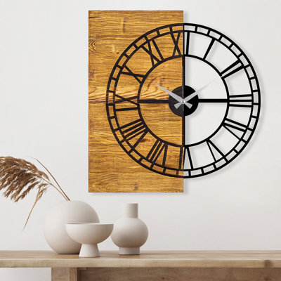Decorative Wooden Wall Clock, 21.7 x 1.2 x 22.8 inches | 100% Real Wood (Walnut & Black) with Silent Mechanism | Stylish Home Décor | Hangable Design | Unique Color Variations for a Distinctive Look