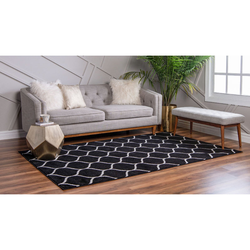 Tapis noir à motif géométrique Bruges, Rectangle 7 pi 10 po x 10 pi