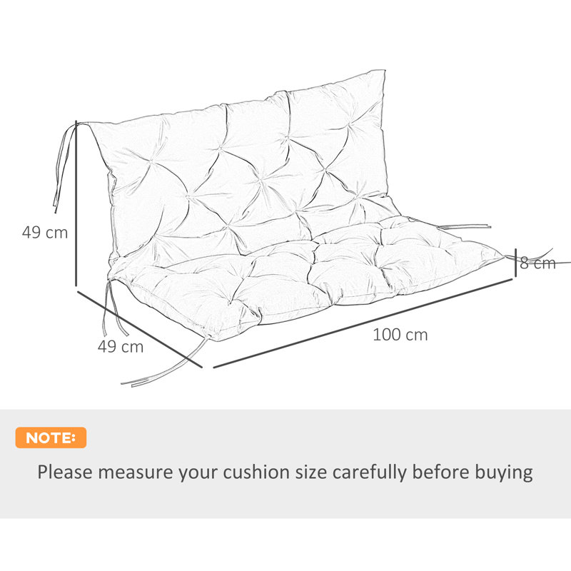 Outdoor Seat Cushion, Black, 49cm H x 100cm W x 49cm D
