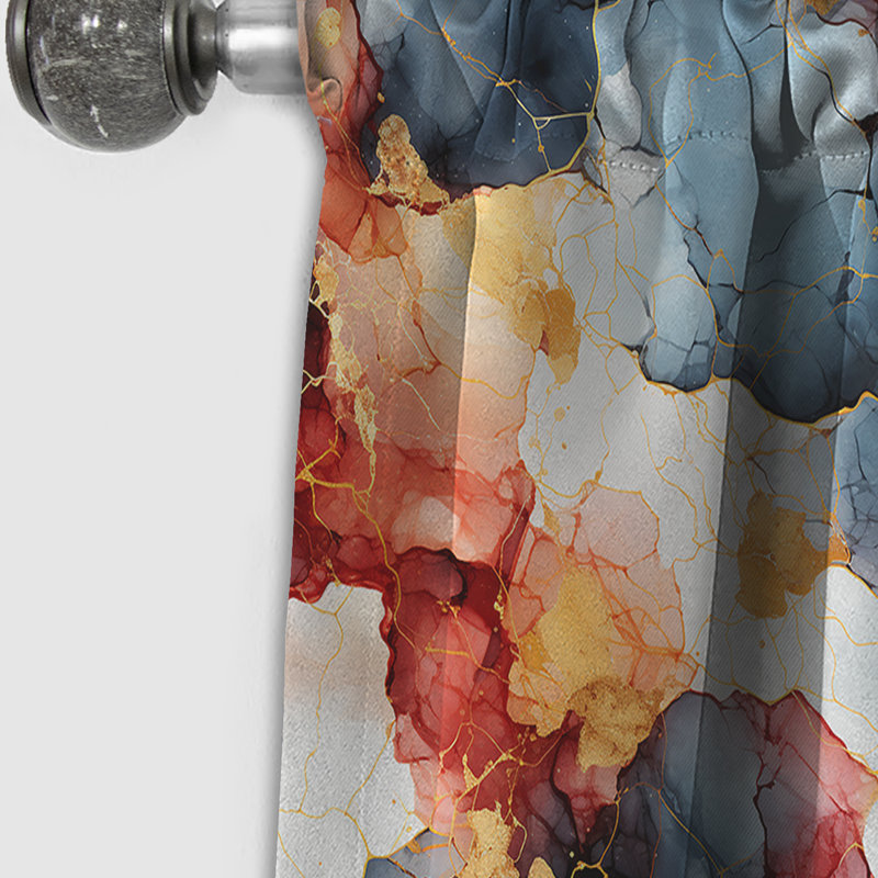 Bleu et rouge Marble Elegance I - Rideau de marbre abstrait - Rideau de marbre occultant - 1 panneaux, L 52 po x L 63 po