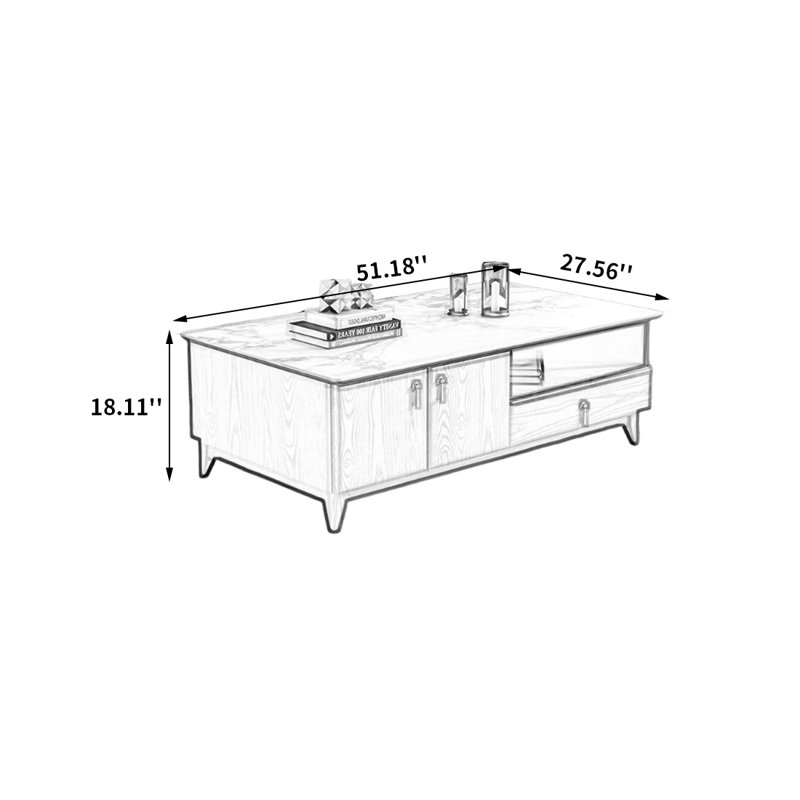 Table basse en frêne avec comptoir en pierre