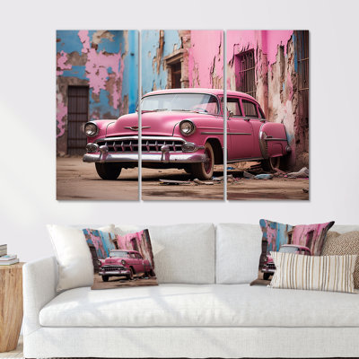 Impression de voiture rose Cuba - Ensemble de décorations murales Cuba