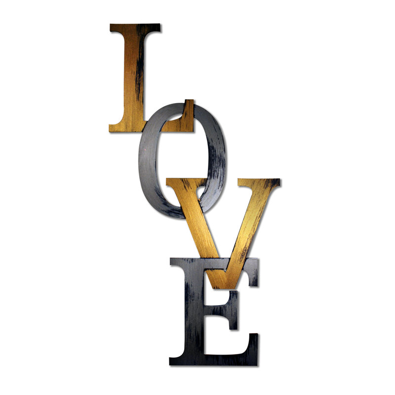 Décoration murale enchaînée «Love», Jaune/gris