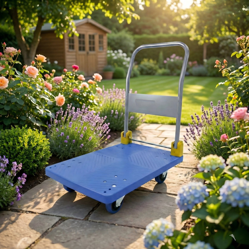 Camion plateforme pliable robuste, Bleu, 34.3" H x 18.9" W x 28.4" D