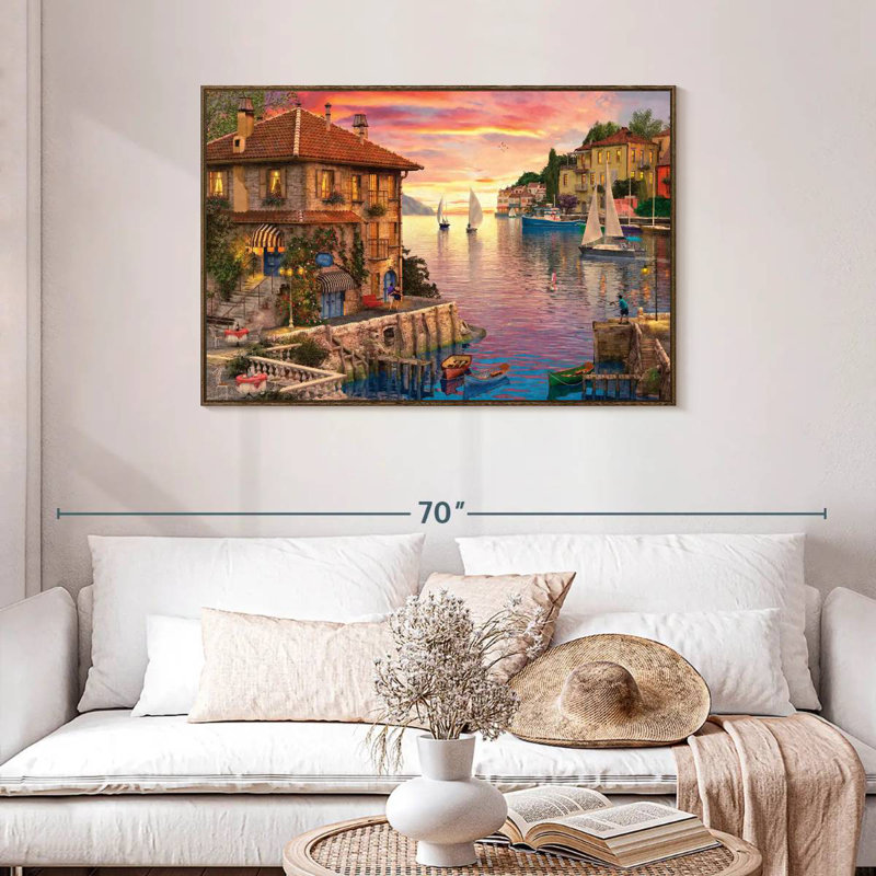 Le port méditerranéen, Cadre flottant noyer, 43 po x 29 po