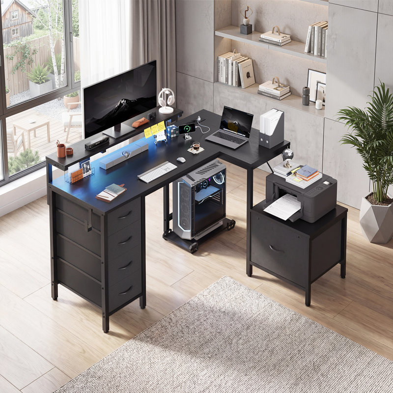 L-Shaped Metal Base Computer Desk, 75cm. H x 139cm. W x 50cm. D