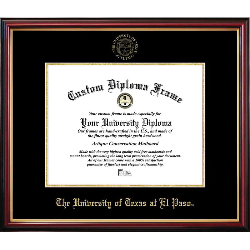 Cadre de petit diplôme UT El Paso, L 11 po x H 8,5 po, NCAA Texas - El Paso
