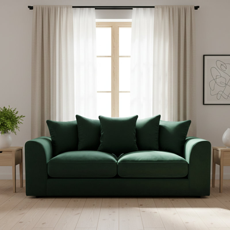 3 Seater Velvet Sofa, Green