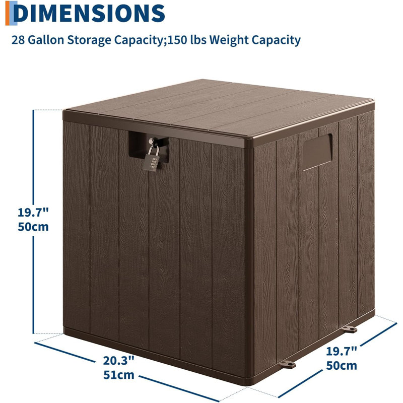 28 Gallon Outdoor Storage Box, Lockable Resin Deck Box Indoor and Outdoor Use, Waterproof Patio Deck Storage Box For Package Delivery, Furniture Cushions, Garden Tools, Pool Accessories