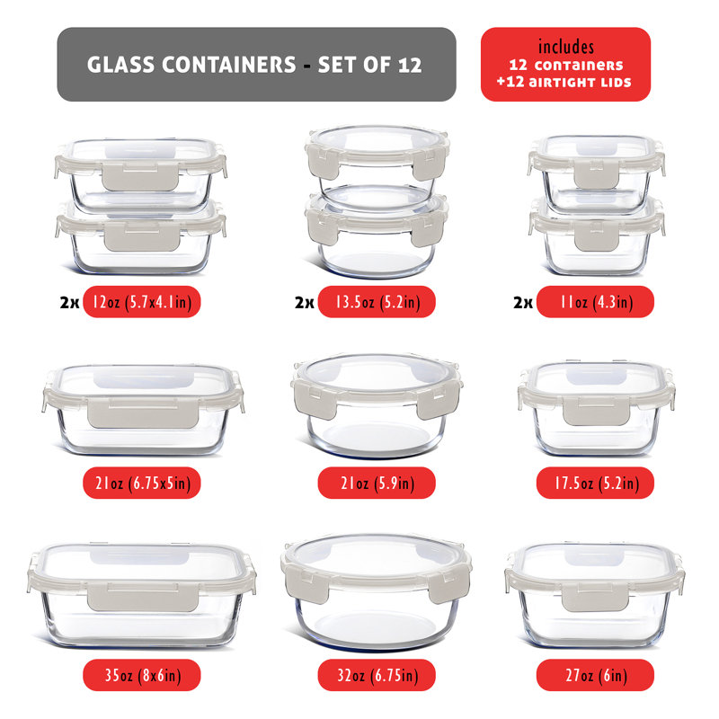 Contenants de rangement en verre Ivy Bronx avec couvercles, contenants pour aliments avec couvercles étanches, Crème