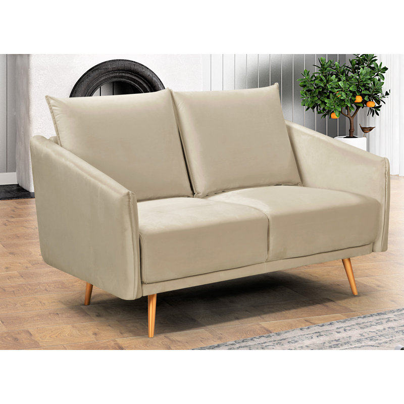 Causeuse en velours à accoudoirs carrés 44,49 po Funon, Crème